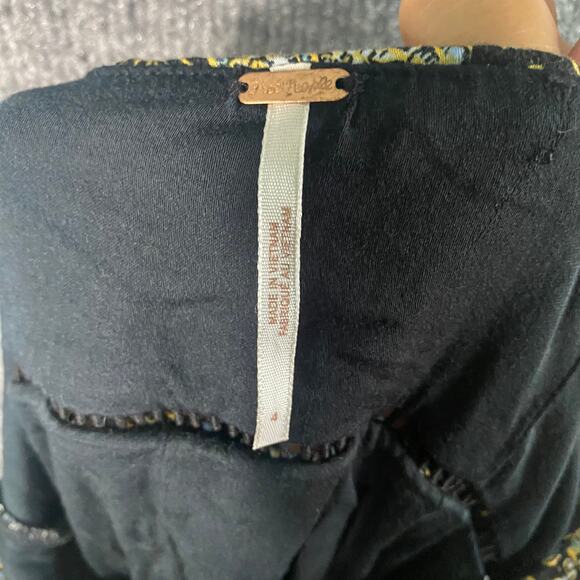 Free People Boheme Dress 4 Small Black Green Long Sleeve Floral Mini A-Line - Picture 12 of 15